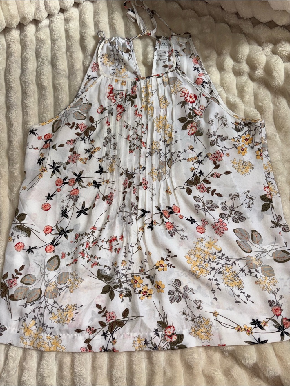 New York & Company White Floral Halter Camisole with Yellow & Pink Accents